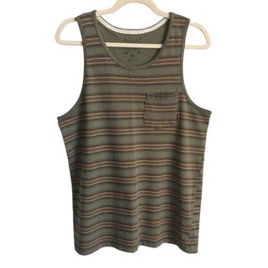 🔴 4/$15 DRAVUS Men’s M Green Yellow Brown Striped Chest Pocket Tank Top in EUC